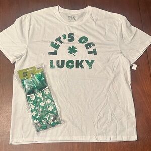 White 'Let's Get Lucky' T-Shirt with Green Print